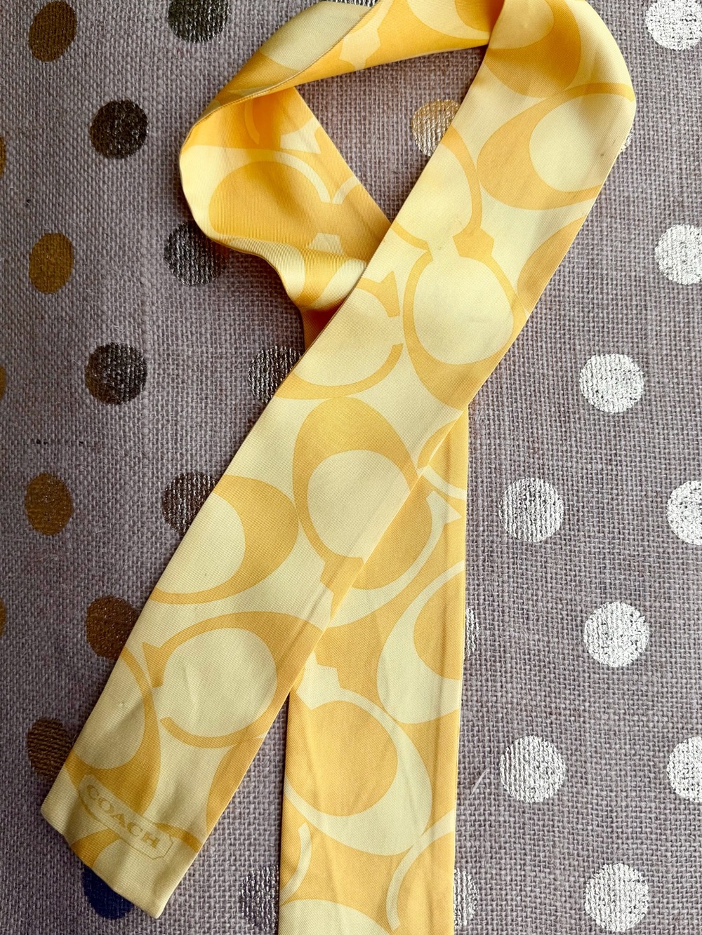 Vintage Coach 100% Silk ~Skinny Scarf ~Signature C Logo Pattern In Yellow ~2008